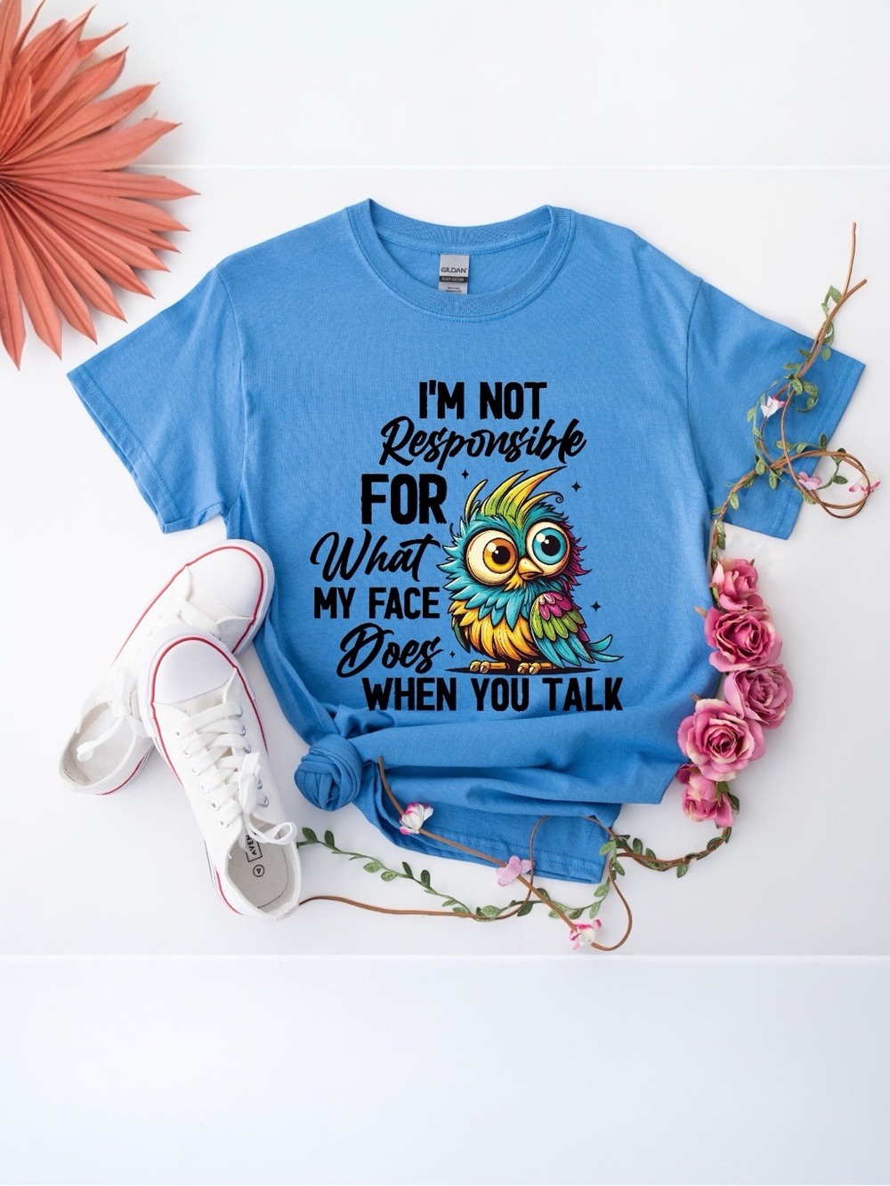 I'm Not Responsible For What My Face Does When You Talk Pink Graphic Tee NEW - Picture 4 of 5
